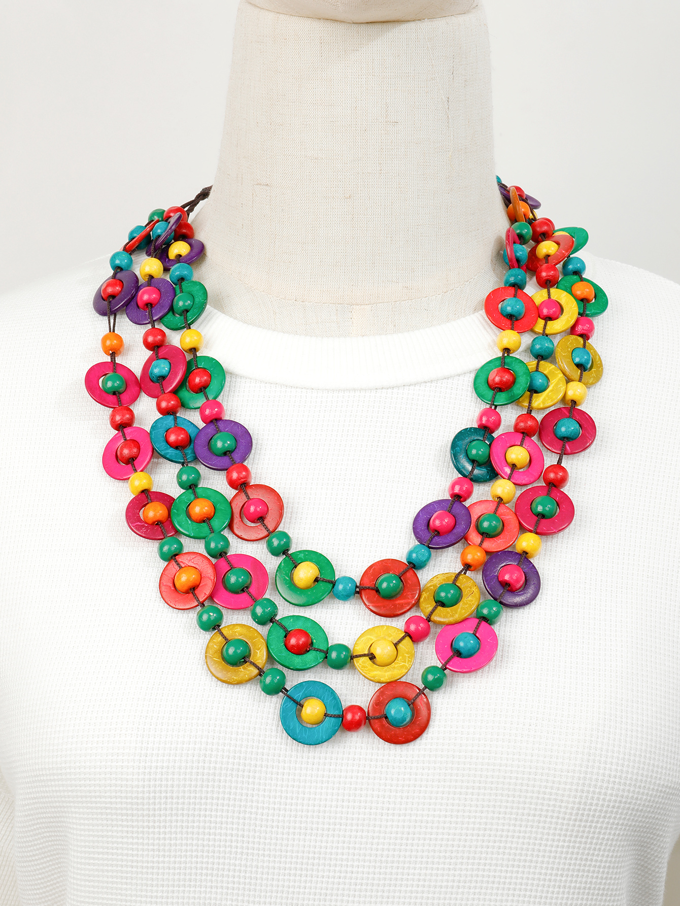 Bohemian tropical style ethnic style vintage handmade coconut shell necklace Fucoco-251 Specification drawing