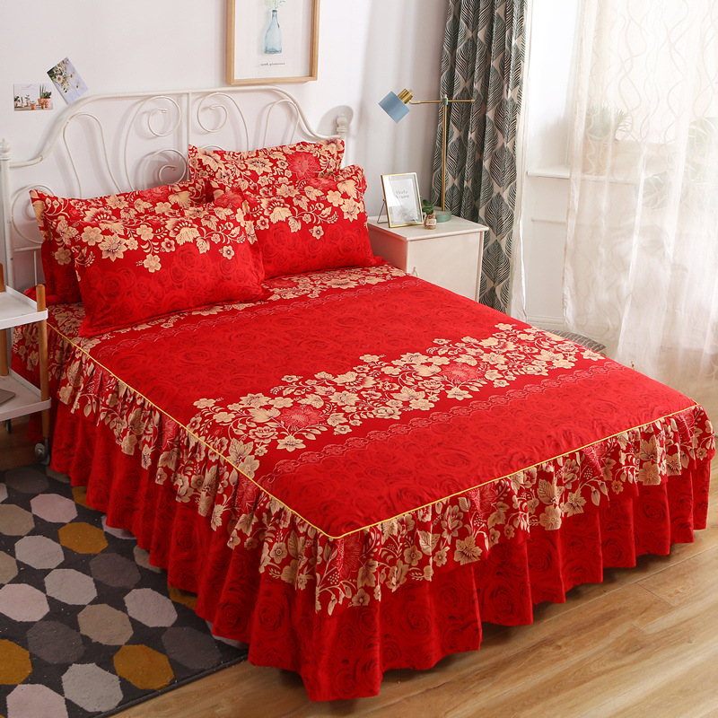 Printed comfortable breathable polyester microfiber double layer bed skirt bed cover spread sheet for beds thumbnail