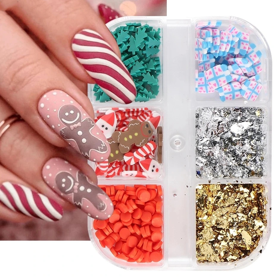 Cross border new Christmas nail accessories Christmas Tree polymer clay nail accessories box stereo nail accessories mixed batch