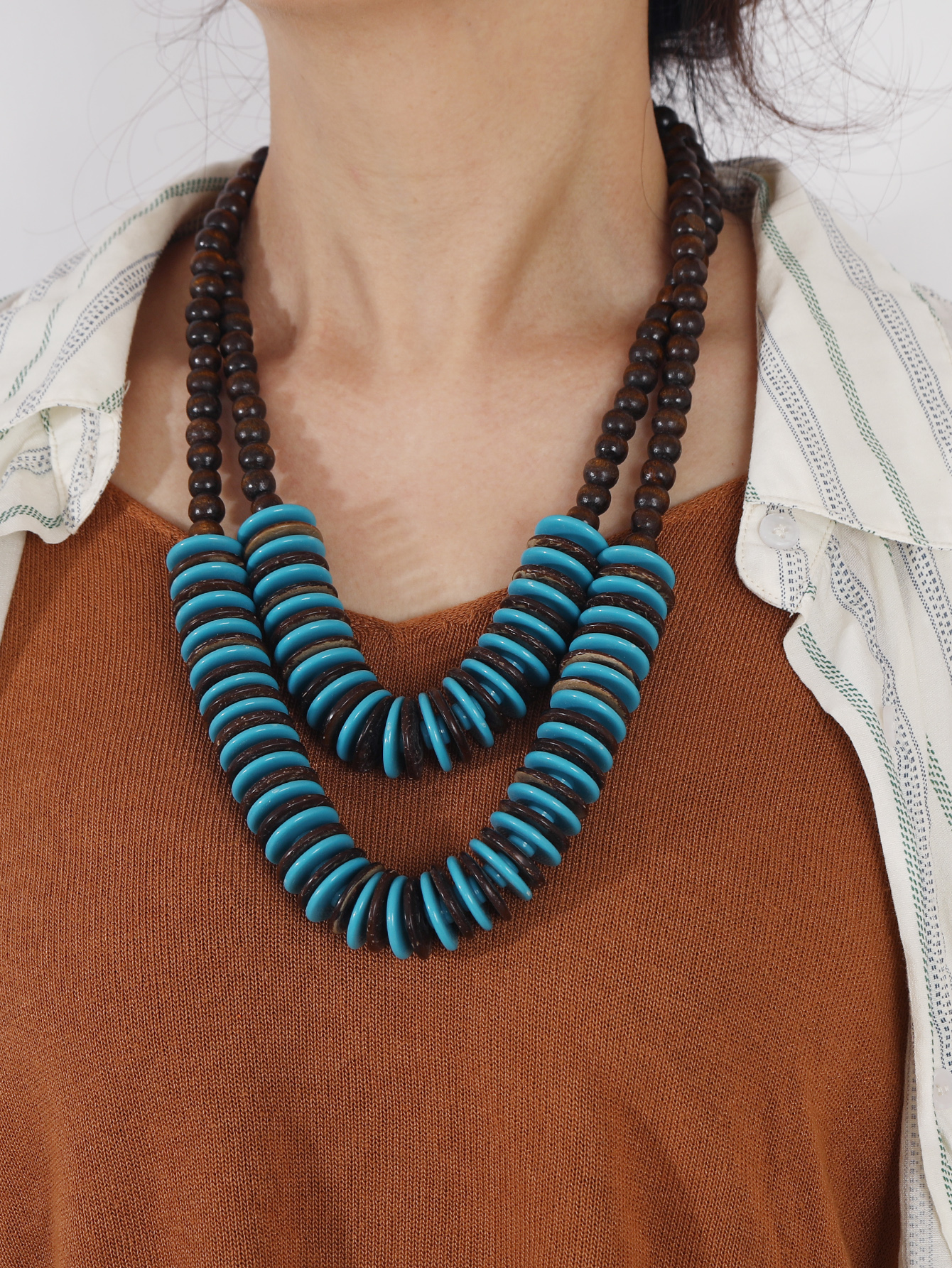 Bohemian tropical style ethnic style retro handmade coconut shell beaded necklace Fucoco-231 thumbnail