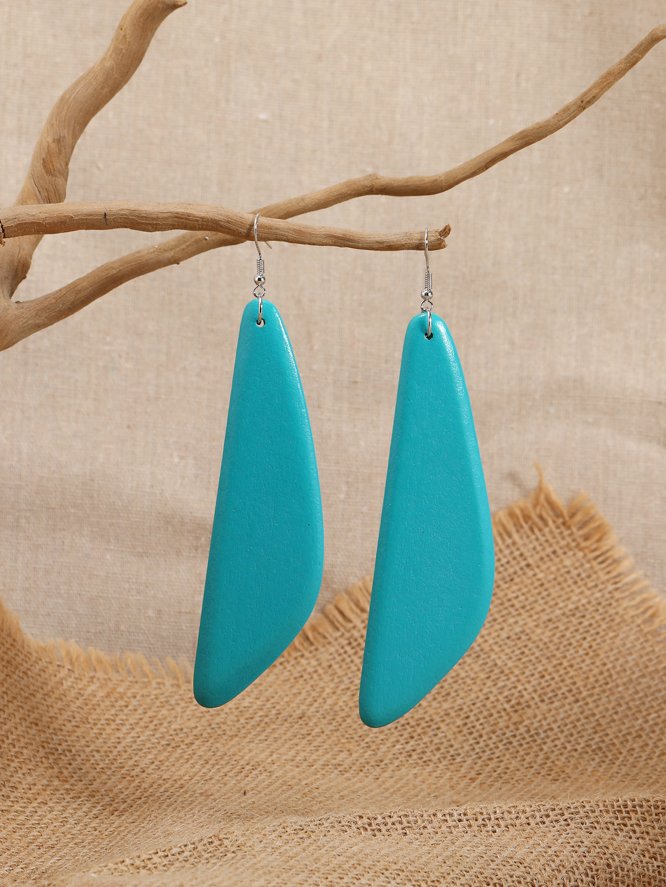 Boho tropical style ethnic style vintage handmade wooden print earrings Fu Coconut -257 details Picture