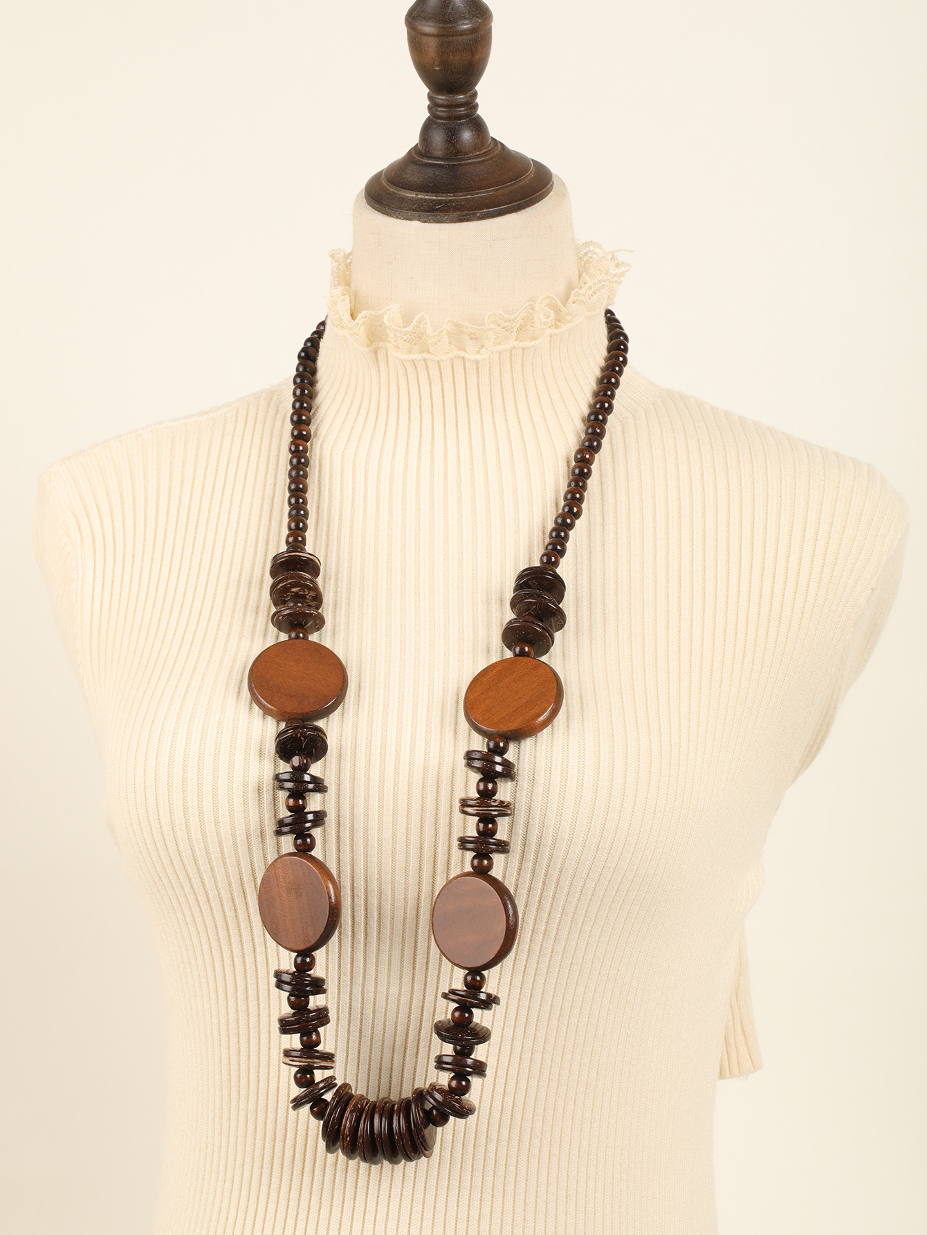 Boho tropical style ethnic style retro handmade wood carved earrings Fu Coconut -237 thumbnail