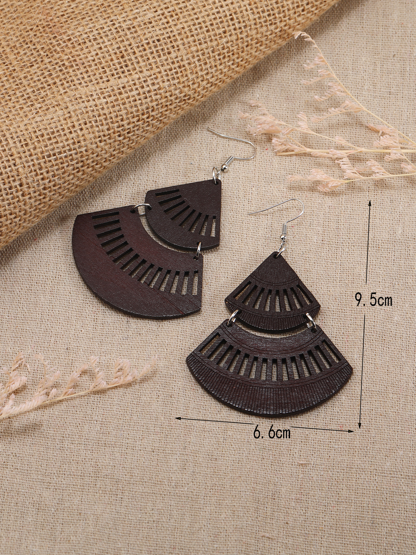 Boho tropical style ethnic style vintage handmade wooden printed earrings Fu Coir Coir 258 Specification drawing