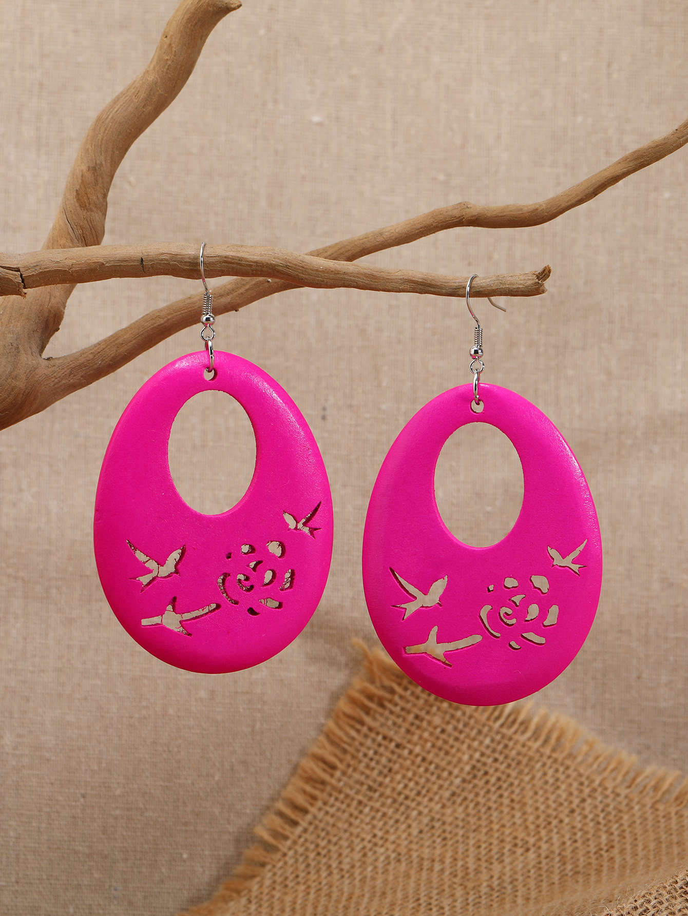 Boho tropical style ethnic style vintage handmade wood cut earrings Fu Coir Coir -253 Specification drawing