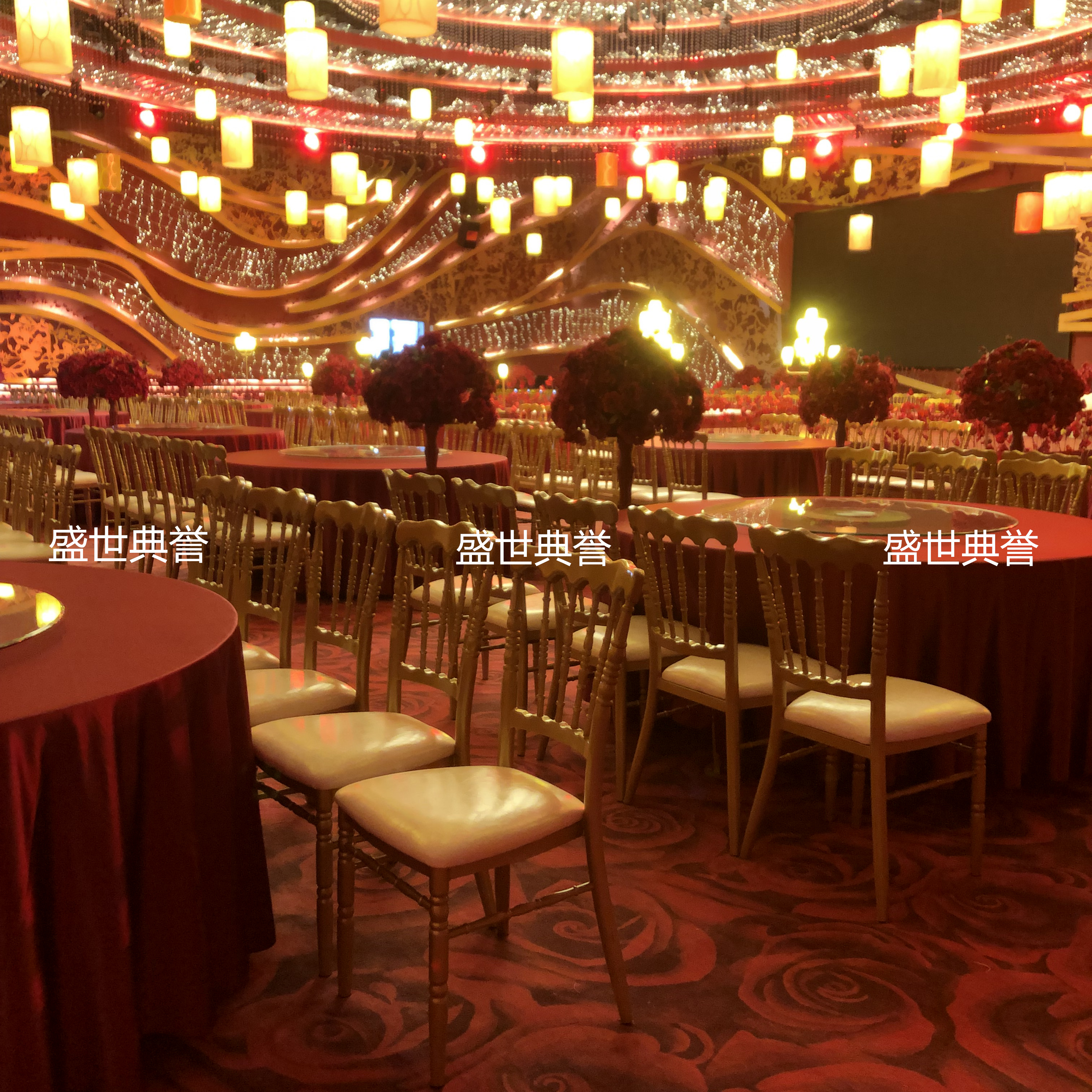 Ningbo star hotel banquet hall dining tables and chairs, banquet center catering furniture, theme wedding bamboo joint chairs, castle chairs