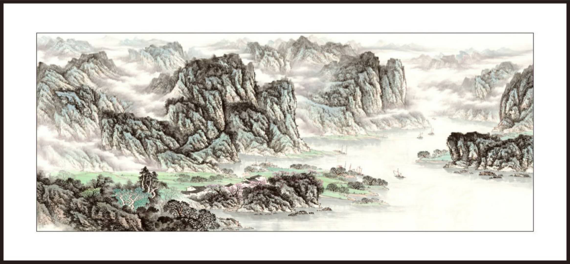 80X80 Watermark Printing Freehand Jiangnan Water Town Traditional Painting Rice Paper Jiangnan Family Late Spring And Early Summer Item Picture