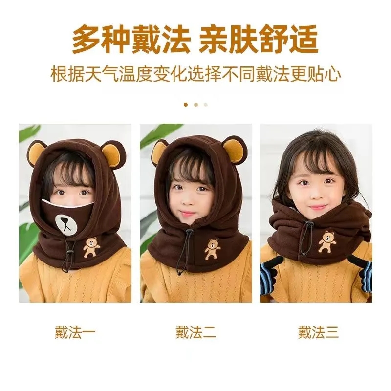 Winter Children's Pullover Hat Boys Outdoor Warm Bib Hooded Cartoon Girl Hat Baby Riding Cowl details Picture