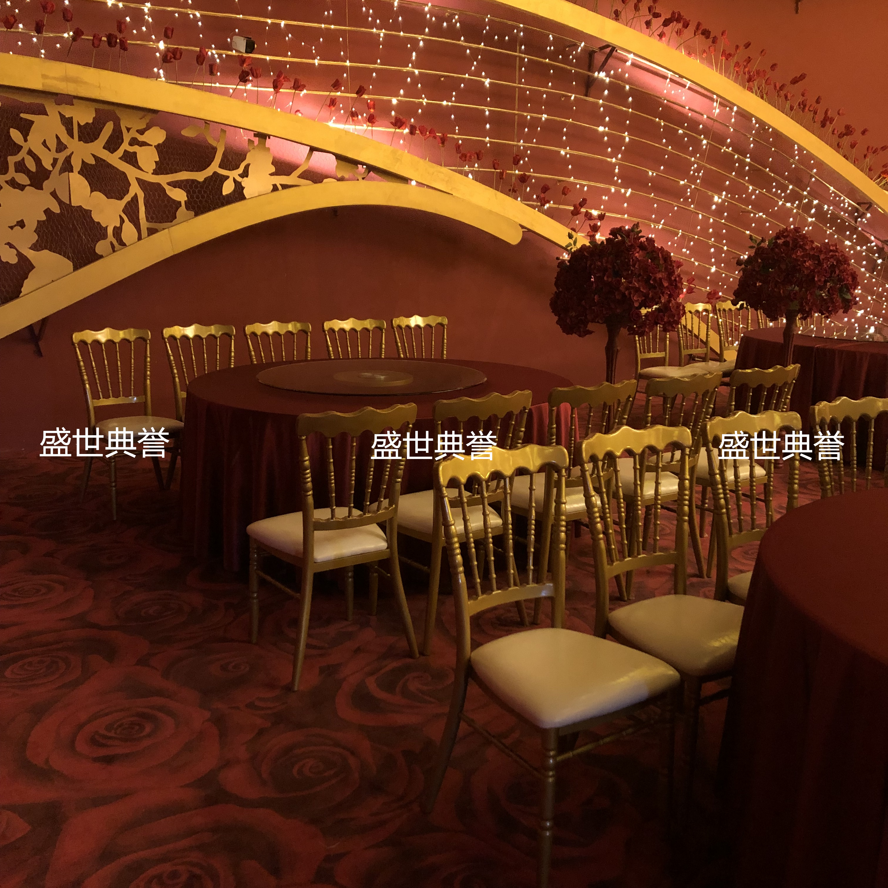 Ningbo star hotel banquet hall dining tables and chairs, banquet center catering furniture, theme wedding bamboo joint chairs, castle chairs details Picture