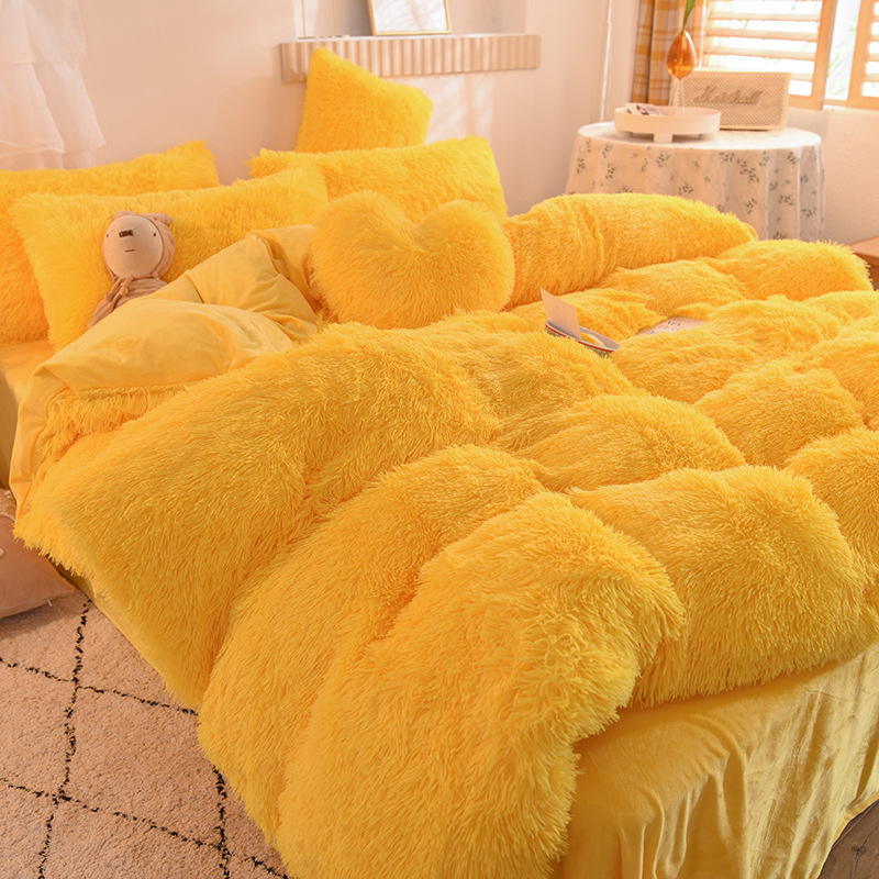Winter thick coral flannel lamb mink fleece velvet solid color duvet cover sheet plush bedding four-piece sets thumbnail