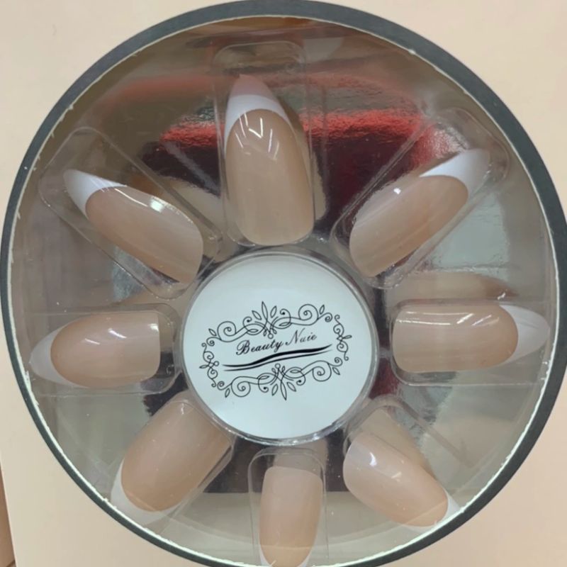 Pointed Beige French Nail Art Can Be Removed And Worn Repeatedly details Picture
