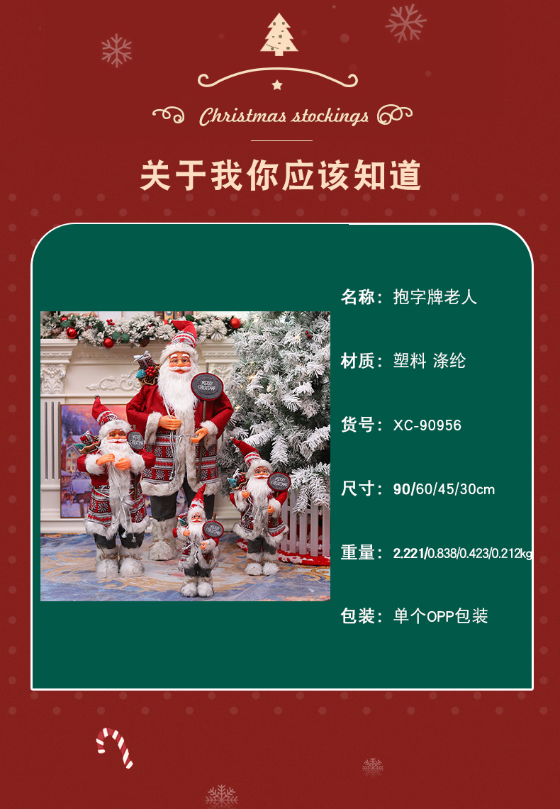 工厂直销跨境圣诞节新款老人公仔橱窗装饰用品90厘米站姿圣诞老人详情2