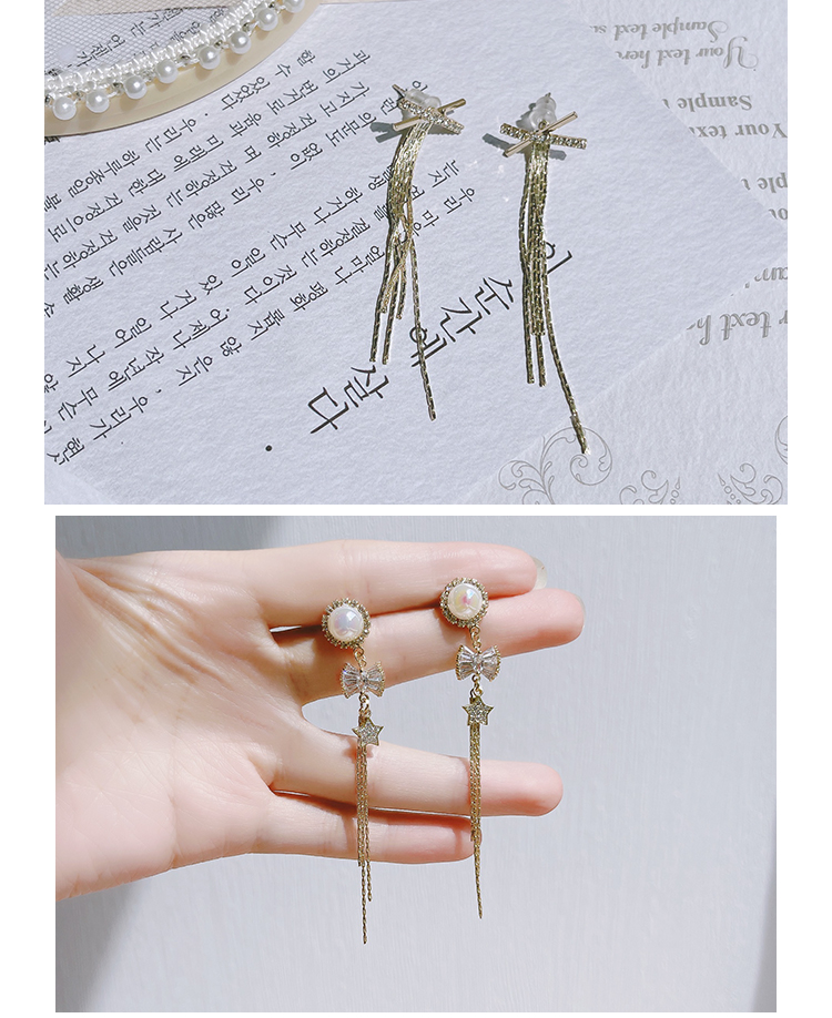 耳环设计ins风银针星星锆石流苏长款气质高级爱心两戴街拍蝴蝶结迪菲尔-715-2详情4