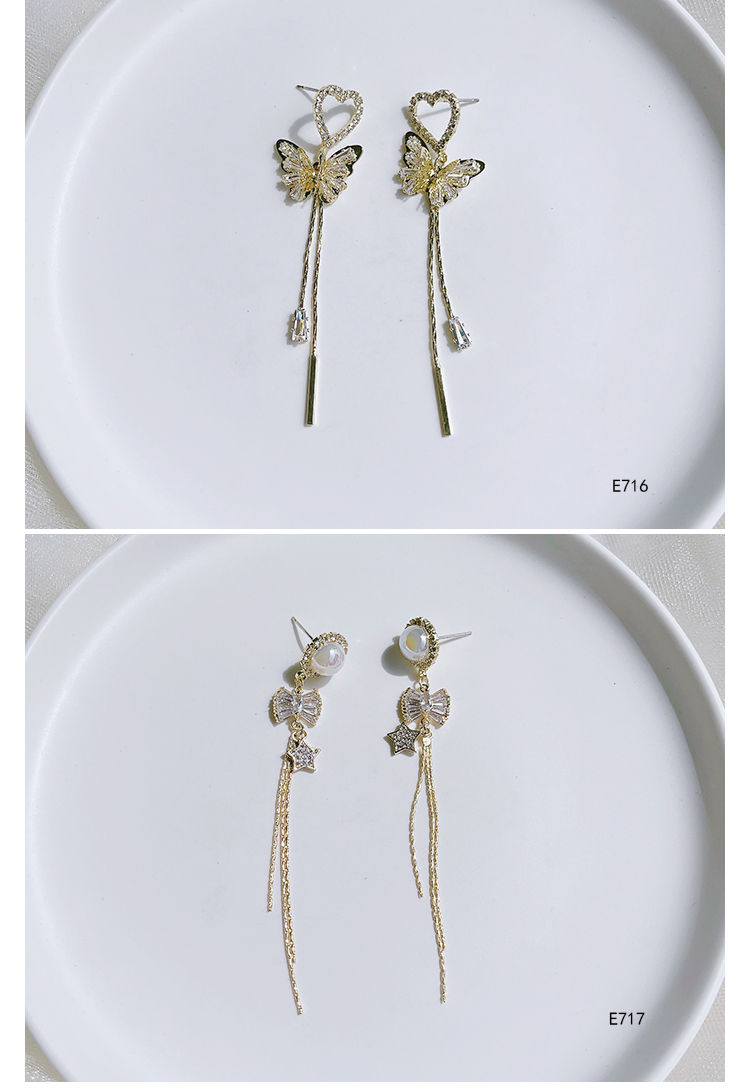 耳环设计ins风银针星星锆石流苏长款气质高级爱心两戴街拍蝴蝶结迪菲尔-715-2详情2