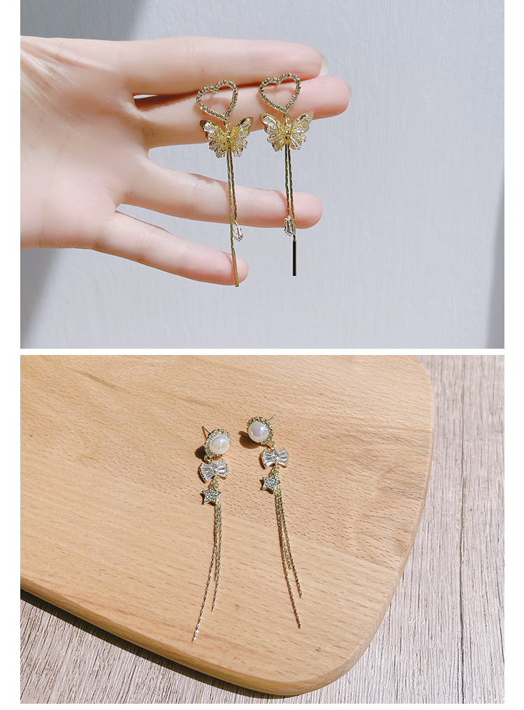 耳环设计ins风银针星星锆石流苏长款气质高级爱心两戴街拍蝴蝶结迪菲尔-715-2详情7