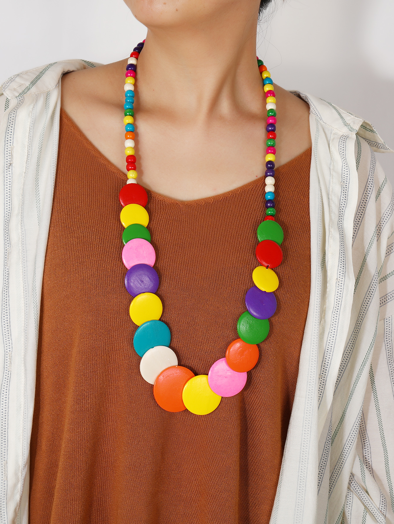 Bohemian tropical style folk style vintage handmade wooden necklace Fucoi-261