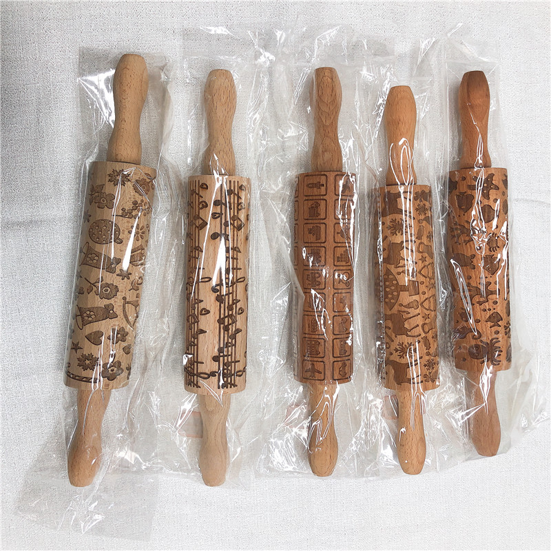 Patterned rolling pin roller embossing fondant cookies cookie dough rolling pin baking utensils facing stick full figure