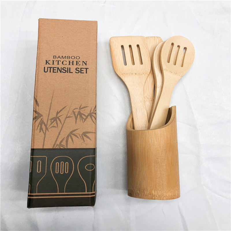 Bamboo container tableware set Bamboo spatula Cooking spatula set bamboo clip spatula thumbnail