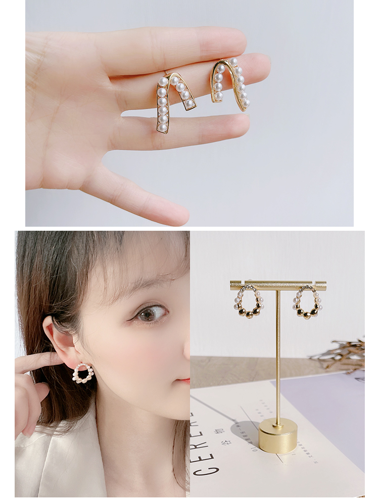 耳环设计ins风银针锆石耳钉珍珠小香风蝴蝶结线条简约精致通勤女迪菲尔-420-2详情5