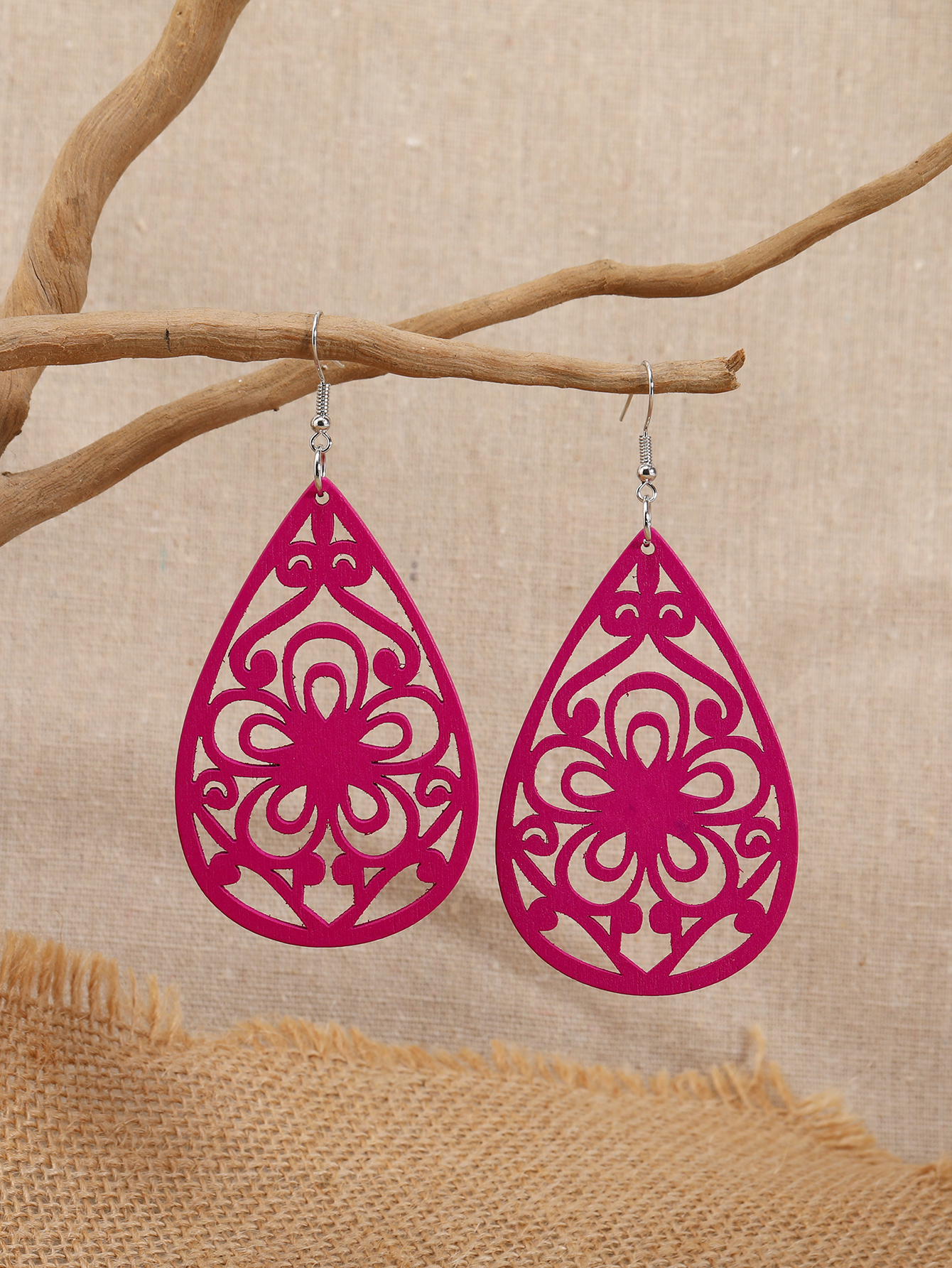 Boho tropical style ethnic style vintage handmade wood carved earrings Fufu Coconut 279