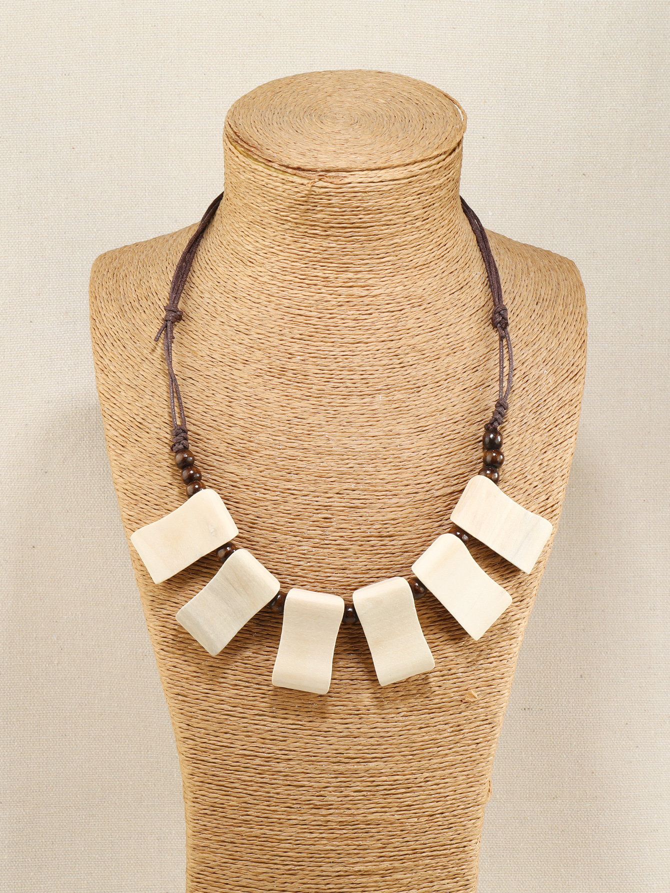 Bohemian tropical style folk style vintage handmade wooden beaded necklace Fucoco Coco 285