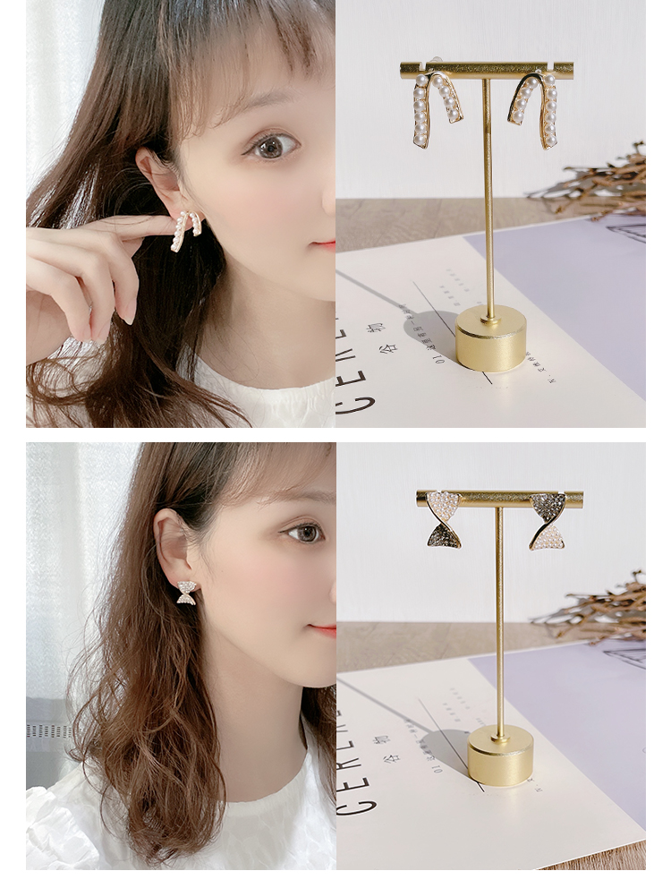 耳环设计ins风银针锆石耳钉珍珠小香风蝴蝶结线条简约精致通勤女迪菲尔-420-2详情6