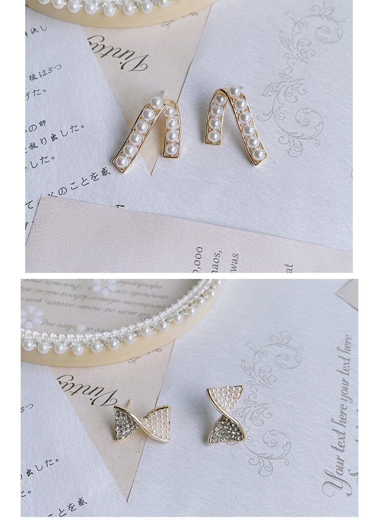 耳环设计ins风银针锆石耳钉珍珠小香风蝴蝶结线条简约精致通勤女迪菲尔-420-2详情3