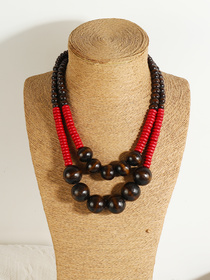 Bohemian tropical folk style retro handmade wooden beaded necklace Fucoco-281