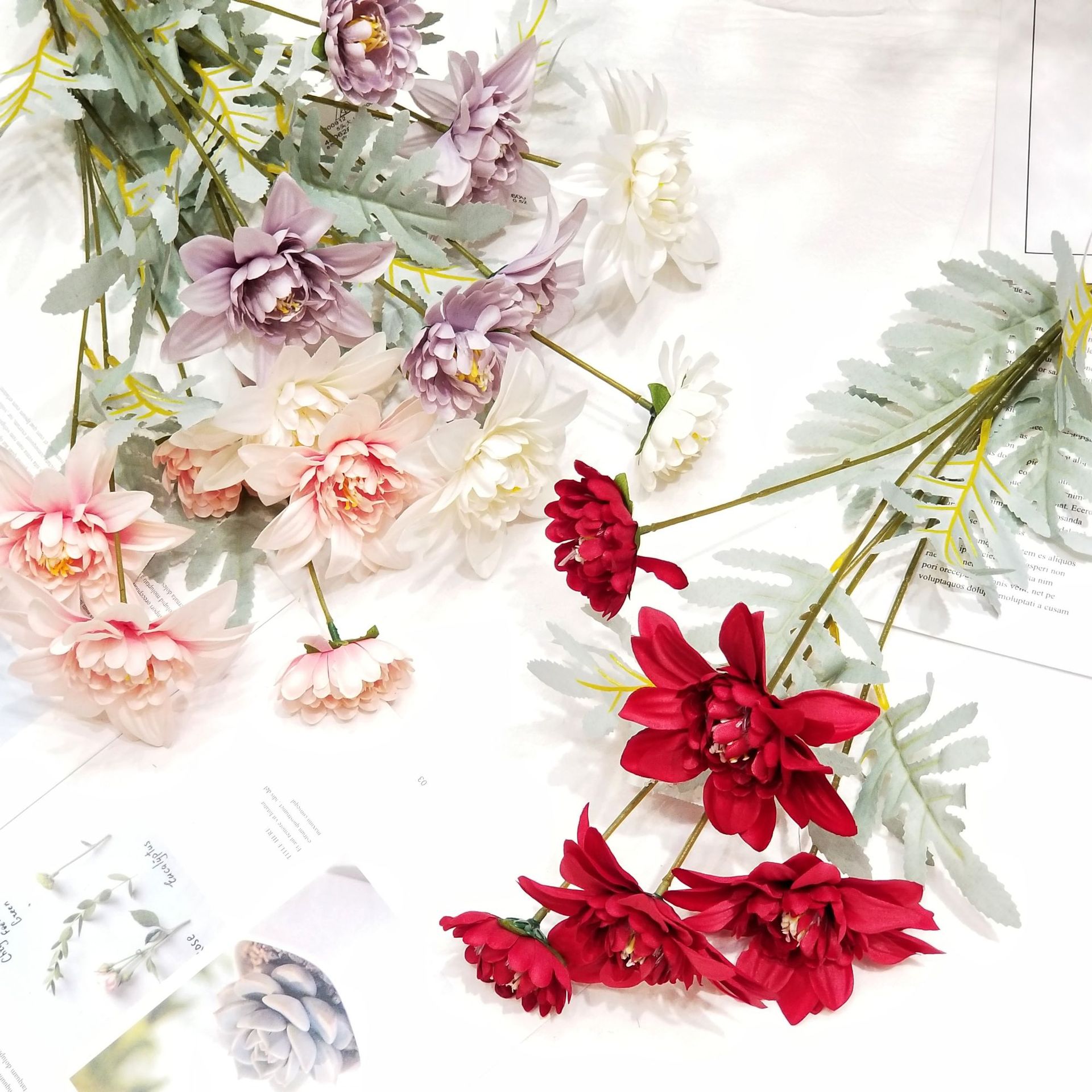 Liou Trade Export Simulation Soft Installation Dahlia Cross Border Artificial 5 Flowers Dali Chrysanthemum Silk Cloth 5 Heads Vigorously Chrysanthemum Outside details Picture