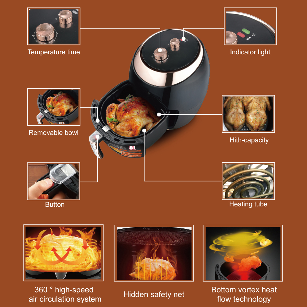 Cross-border household intelligent electric oven Large capacity multi-function automatic French fries machine no oil smoke electric fryer direct sales R.5296 Specification drawing