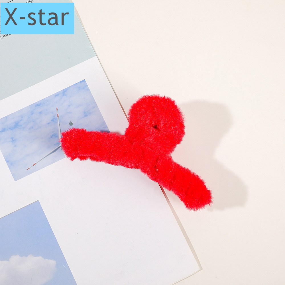 跨境秋冬毛绒抓夹大号毛毛发夹子盘发in糖果色抓夹甜美花朵抓夹批发洗澡发抓发夹配件 洗脸发抓 星欣饰品 详情5