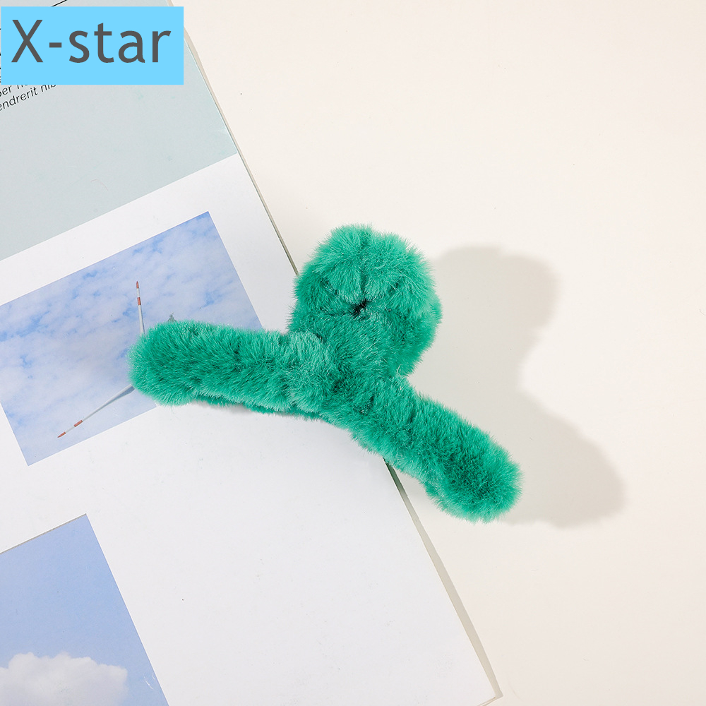 跨境秋冬毛绒抓夹大号毛毛发夹子盘发in糖果色抓夹甜美花朵抓夹批发洗澡发抓发夹配件 洗脸发抓 星欣饰品 详情8