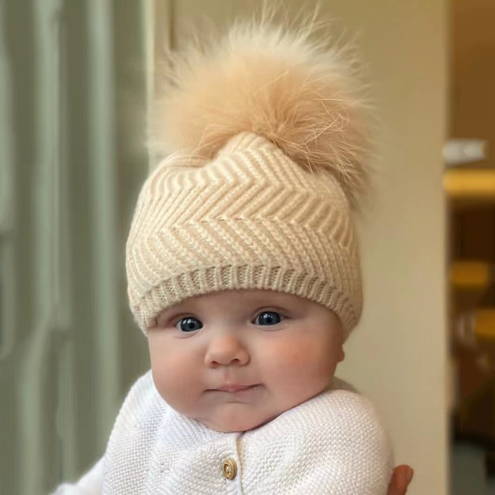 Wholesale Toddler Children Kids Beanie Hat Cute Fur Pom Pom Custom Plain Boys Girls Wool Cashmere Knitted Winter Baby Beanie thumbnail