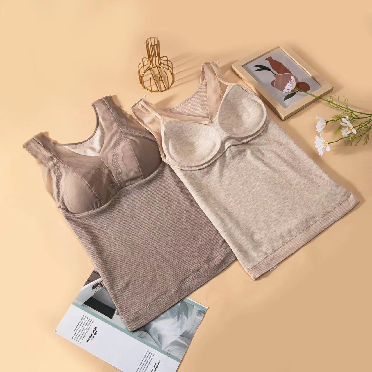 Autumn-Winter Gauze Lace V-Neck Slim-Fit And Fleece Thermal Vest Women's Sleeveless Base Top Specification drawing