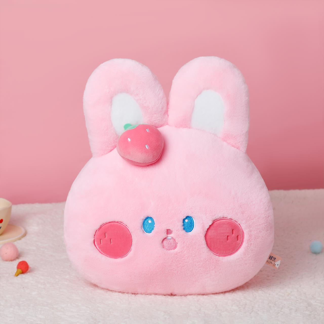 The cute strawberry pink rabbit plush pillow is decorated with a cute shape, is skin-friendly and delicate, and has a smooth touch pic 1