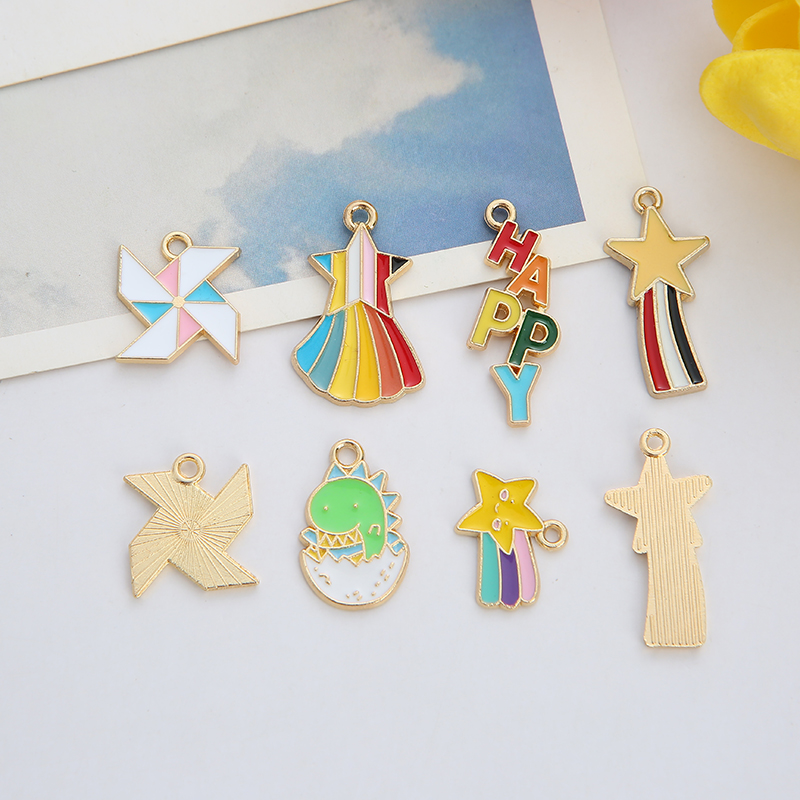 DIY jewelry accessories K gold oil-dripping alloy small pendant rainbow details Picture