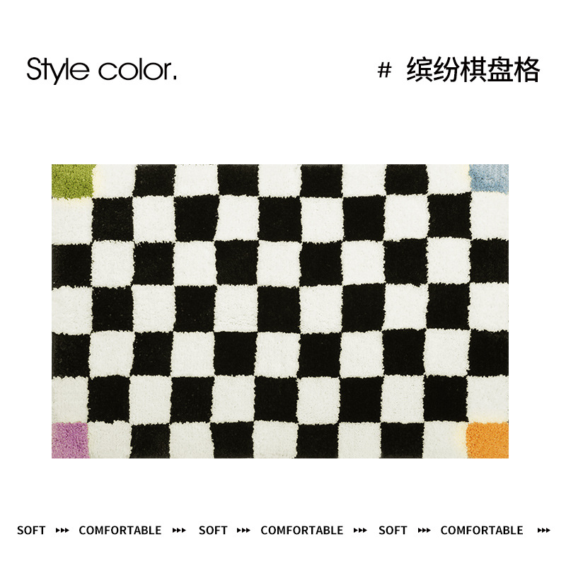 Thousands of thought imitation cashmere carpet black and white plaid plush feeling girl bedroom decoration floor mat simple living room carpet fresh INS
