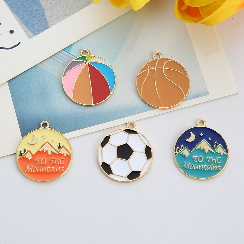 DIY jewelry accessories, K-gold oil-dripping alloy small pendants, balls