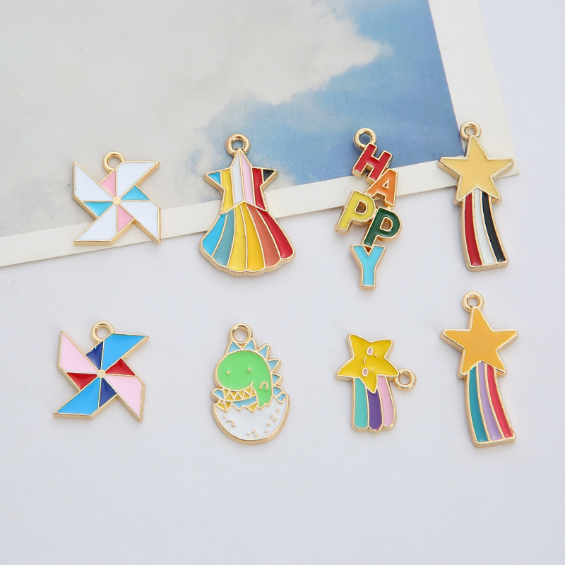 DIY jewelry accessories K gold oil-dripping alloy small pendant rainbow Specification image