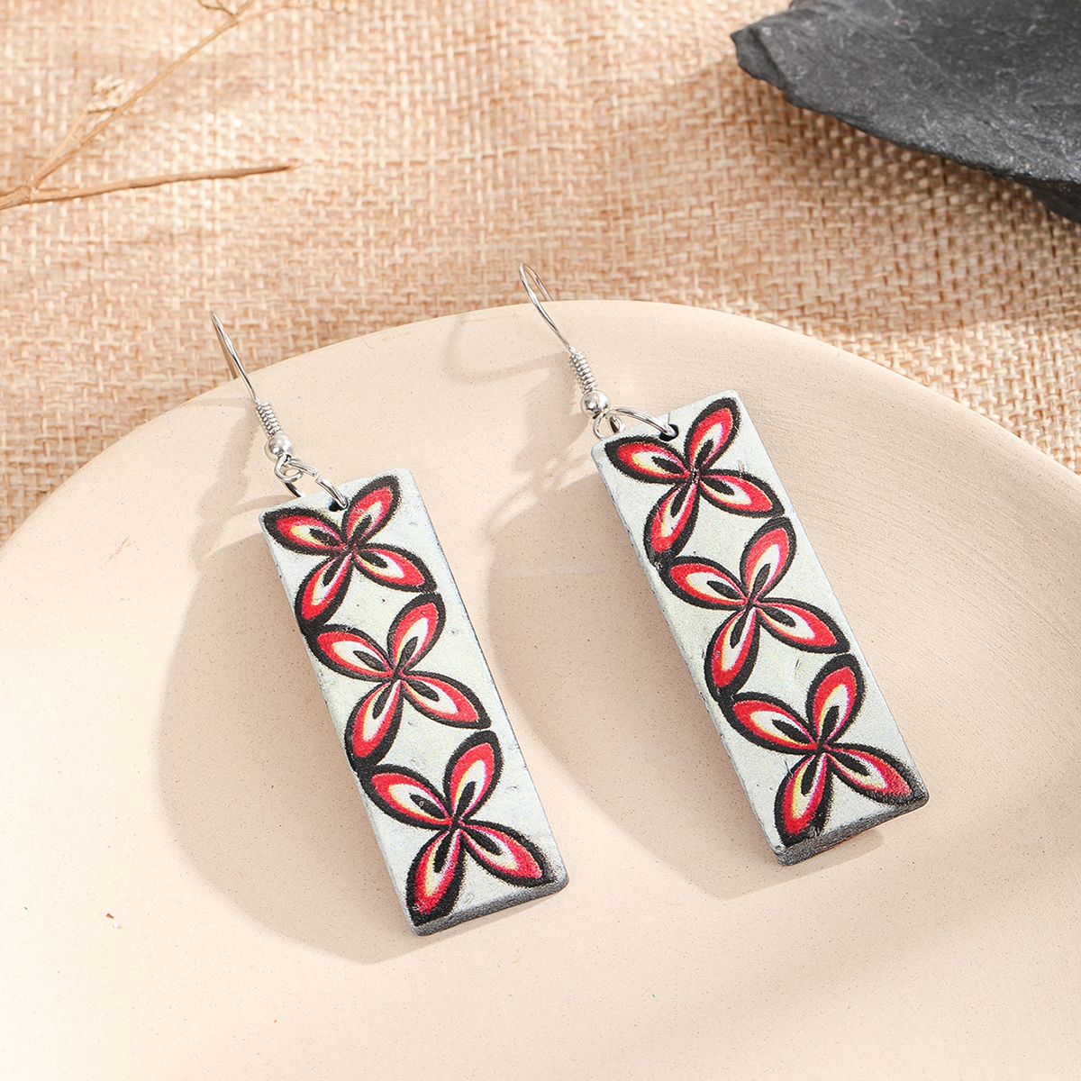 Boho tropical style ethnic style vintage handcrafted coconut shell print earrings Fu Coir Coir -315