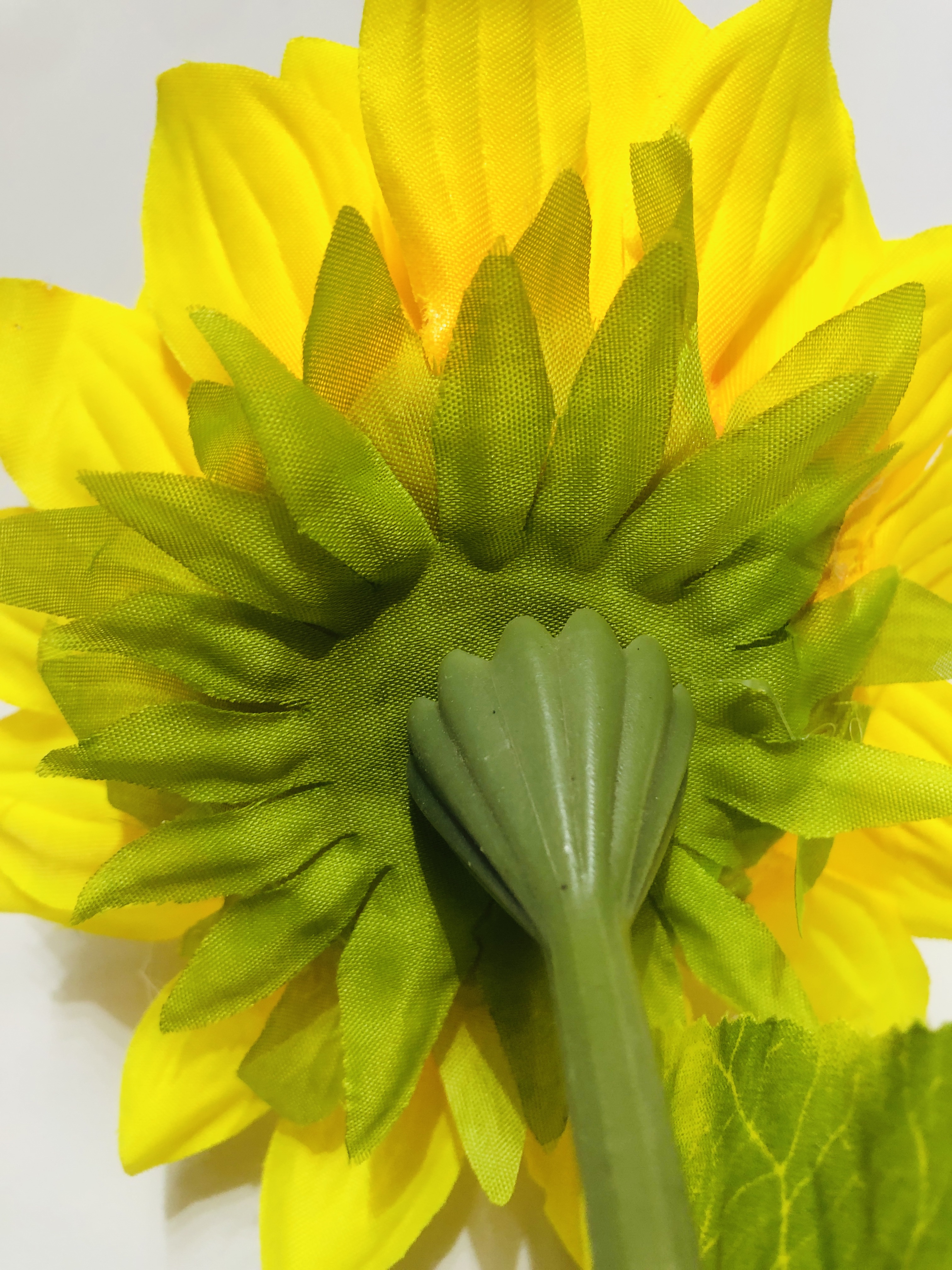 Close-up of artificial sunflower showing texture and detail