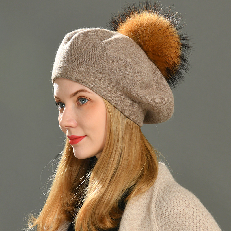 Fashion Solid Beret Cap British French Artist Style Elegant Painter Wholesale Winter Women Knit Custom Wool Beret Hat thumbnail