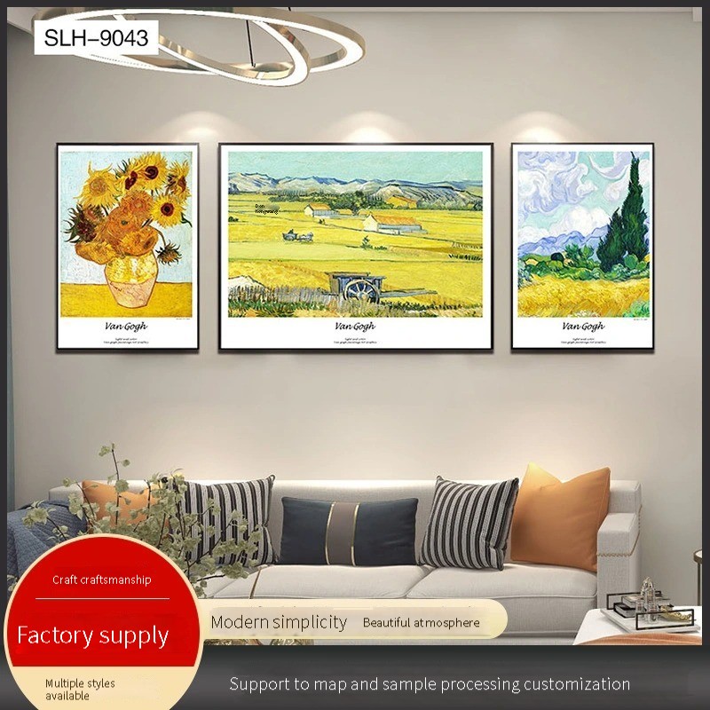 Van Gogh harvest oil painting living room mural modern simple sofa background wall hanging painting abstract painting triptych thumbnail