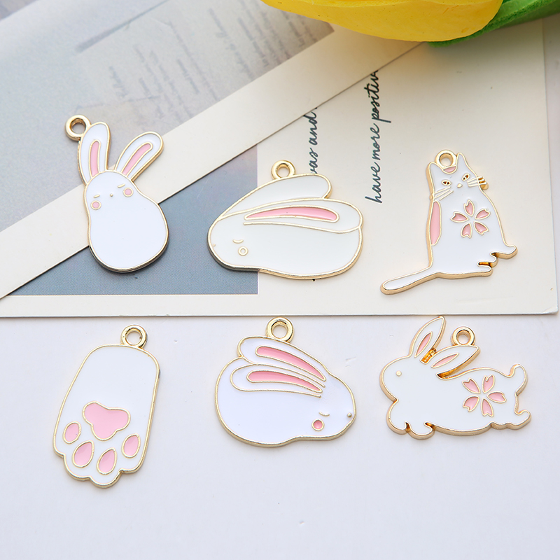 DIY jewelry accessories K gold oil-dripping alloy small pendant rabbit