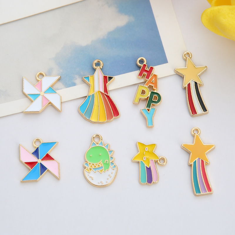 DIY jewelry accessories K gold oil-dripping alloy small pendant rainbow