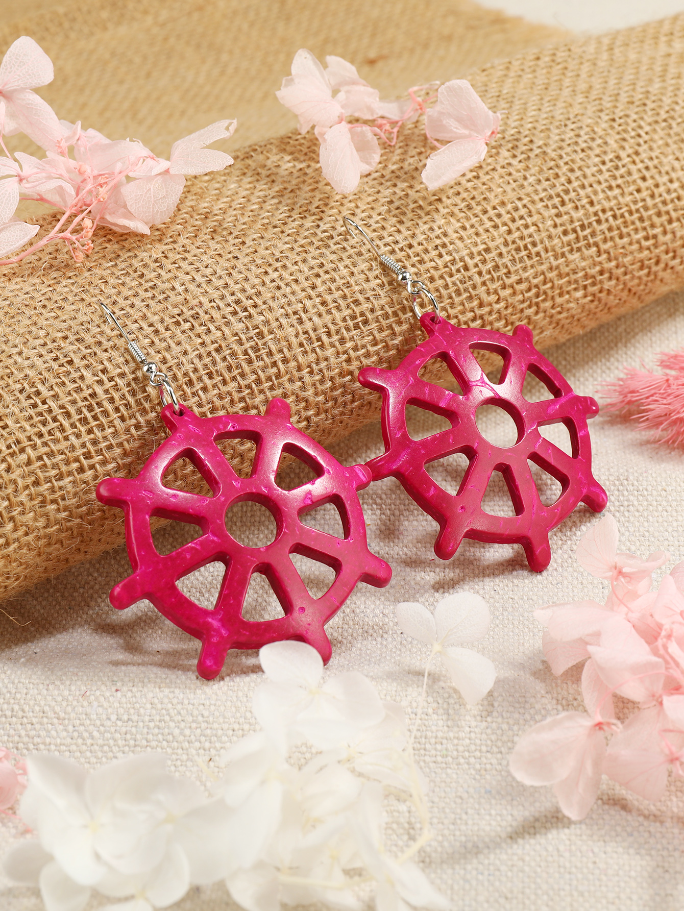 Boho tropical style ethnic style vintage handmade coconut shell earrings Fu Coir Coir 321