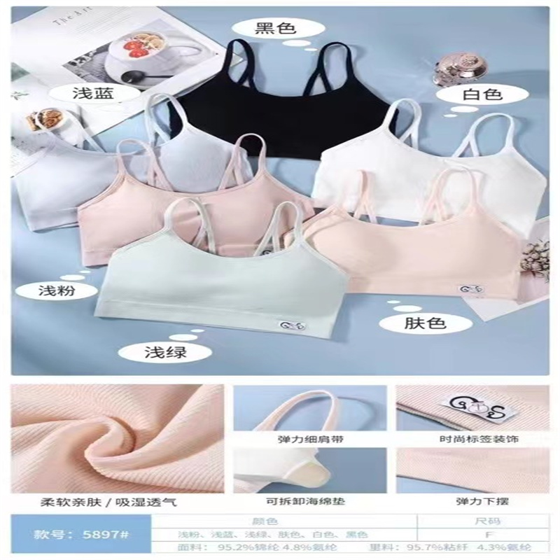 Girls Sweet Halter Vest Fixed Cup Seamless Back Underwear Wrap Breast Skin Comfortable Bra High School Student Underwear