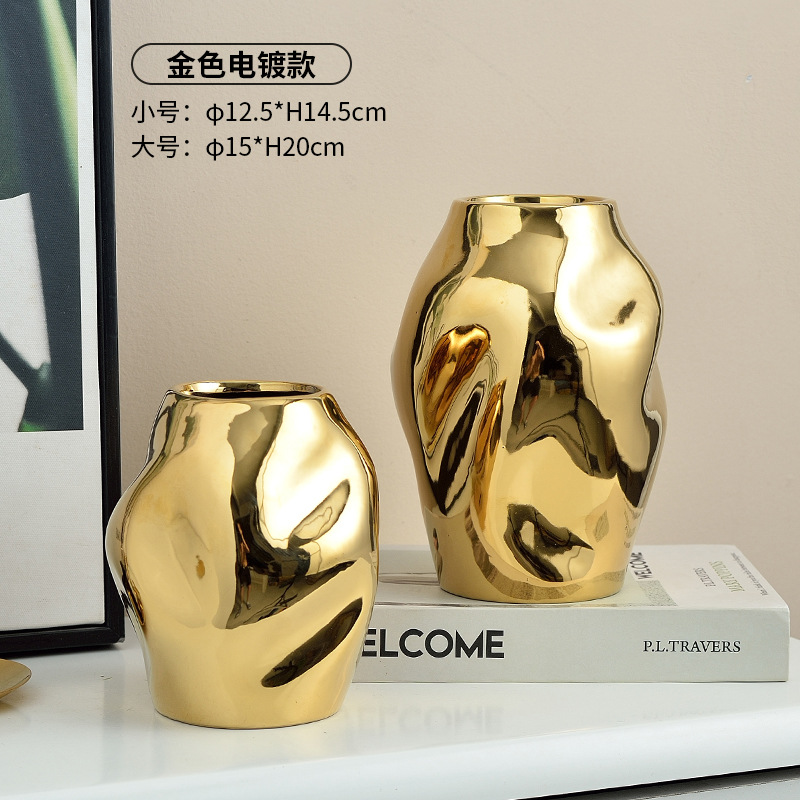 New light luxury ceramic electroplated iridescence vases, living room and dining table flower vases, home decoration items, wedding and hotel soft decoration handicrafts
