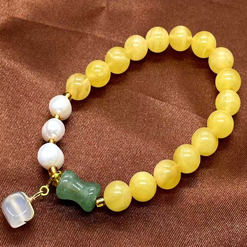 New natural amber chicken fat yellow beeswax about 8MM round bead bracelet bracelet string design DIY pearl agate chalcedonic thumbnail