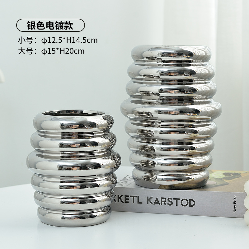 New threaded ceramic electroplated iridescence vases, home gold and silver ornaments, flower vases, living room dining tables, hotel and wedding handicrafts
