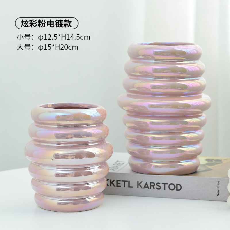 New threaded ceramic electroplated iridescence vases, home gold and silver ornaments, flower vases, living room dining tables, hotel and wedding handicrafts Specification image